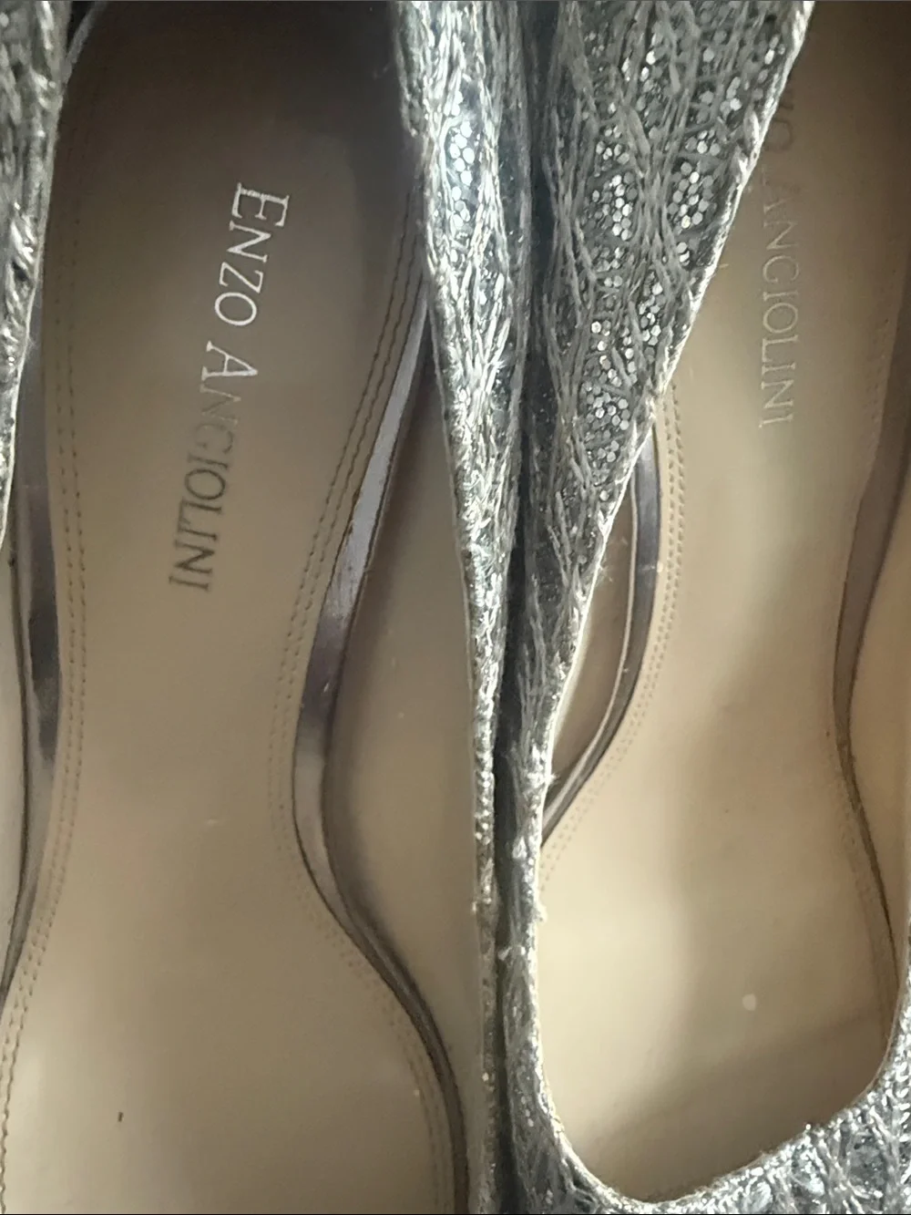 Enzo Angiolini Metallic Silver Peep-Toe Heels